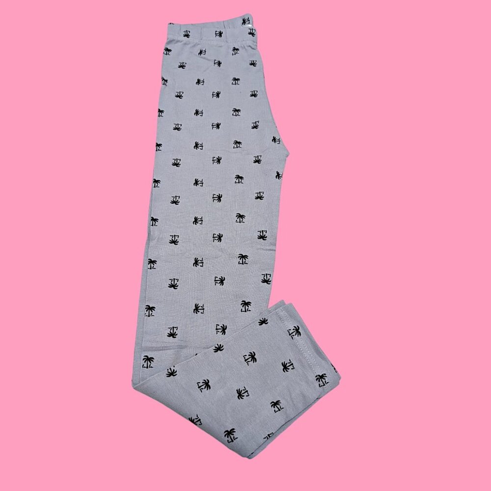 Pepco Full length Soft Cotton leggings Skinny Fit stretchy Grey Palm Trees NWOT